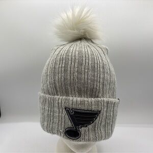 St Louis Blues NHL Women’s 47 Brand White Pom Pom Cuffed Gray Beanie OSFM